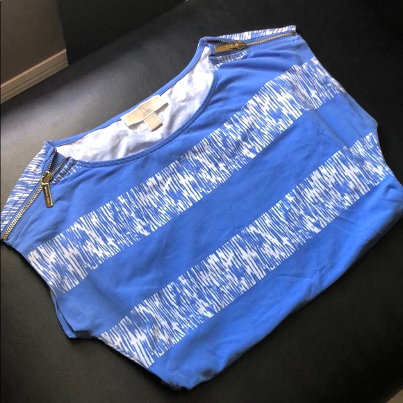 Michael Kors Blue/White blouse with Gold zippers - Picture 4 of 4